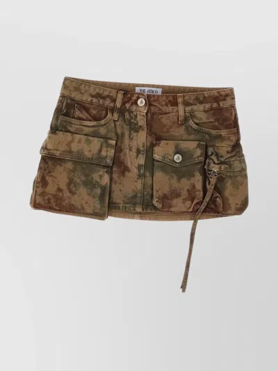 Attico Mini Skirt With Camouflage Pattern And Pockets In Brown