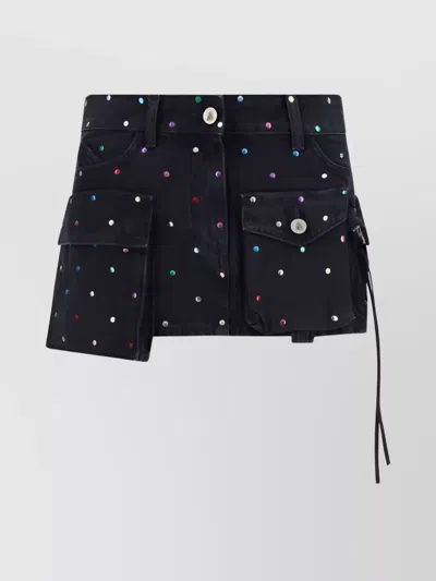 ATTICO MINI SKIRT WITH RHINESTONES AND CARGO POCKETS