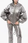 Attico Anya Silver Leather Bomber Jacket In Silver