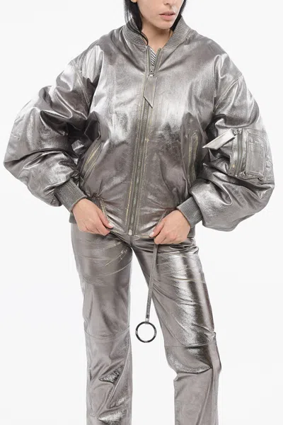 Attico Mirror-like Leather Anja Bomber With Vintage Effect In Silver