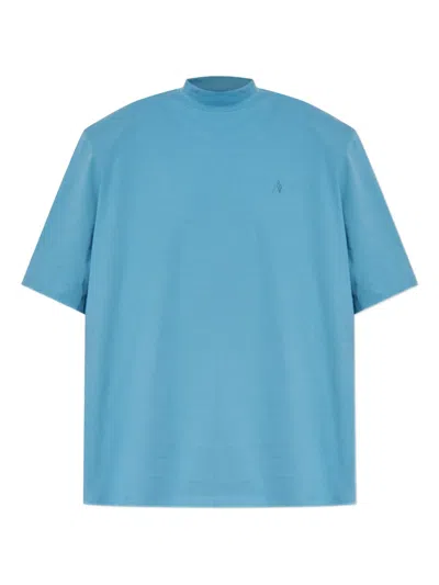 Attico Mock-neck Embroidered-logo T-shirt In Blue