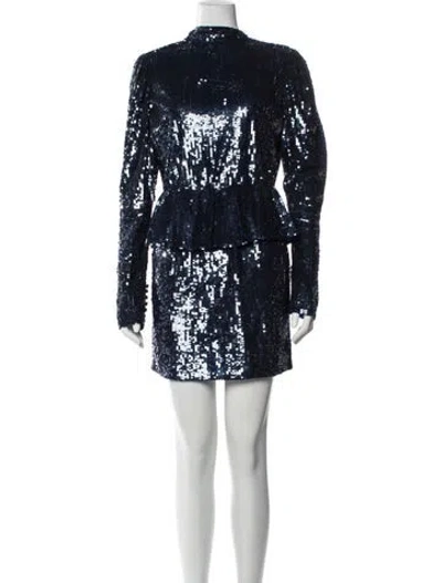 Pre-owned Attico Mock Neck Mini Dress In Blue
