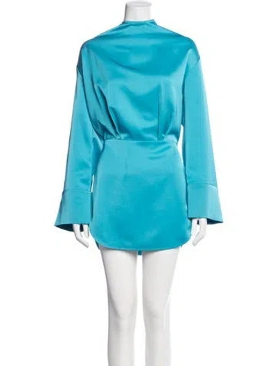 Pre-owned Attico Mock Neck Mini Dress In Blue