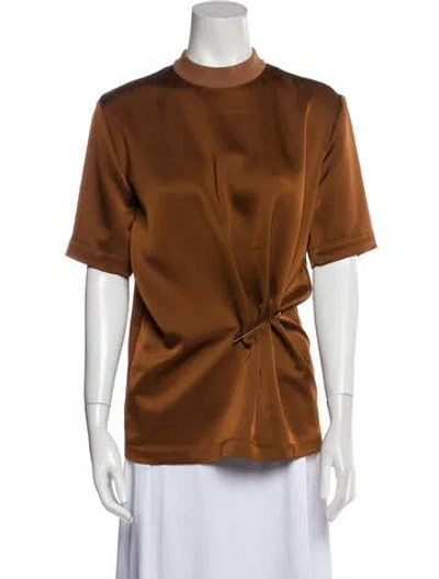 Pre-owned Attico Mock Neck Short Sleeve Blouse In Brown