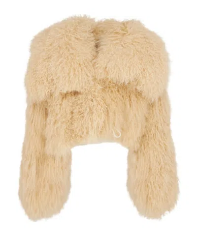 Attico Mongolian Fur Short Coat In Brown