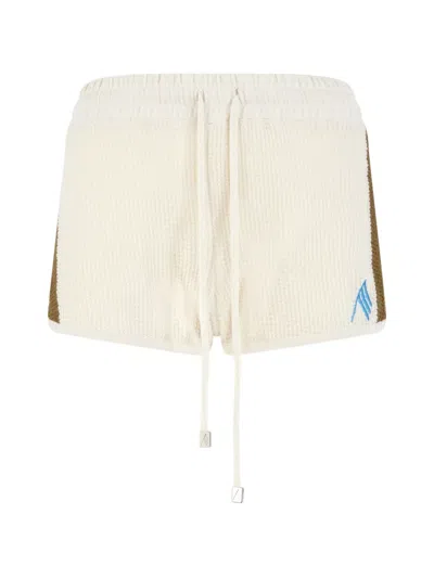 Attico Monogram-embroidered Striped Shorts In Neutral