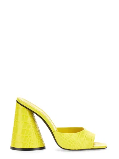 Attico Luz Croc-embossed Leather Heeled Mules In Yellow