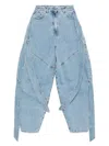 Attico Blue Jeans With Maxi Drawstring On The Front And Logo Patch On The Rear In Denim Woman In Blue