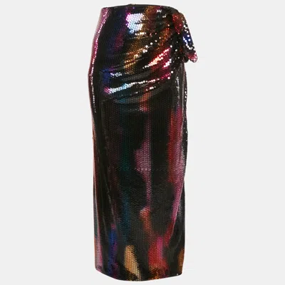 Pre-owned Attico Multicolor Sequin Jersey Bow Detail Wrap Maxi Skirt Xs