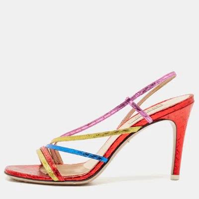 Pre-owned Attico Multicolor Snakeskin Embossed Leather Ankle Strap Sandals Size 36