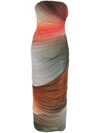 ATTICO MULTICOLOUR OMBRÉ-EFFECT GATHERED DRESS