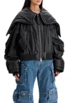 Attico Nappa Bomber Jacket With Oversized Hood In Black