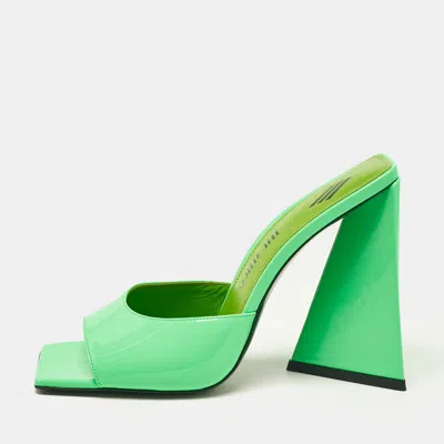 Pre-owned Attico Neon Green Patent Leather Devon Slide Sandals Size 39