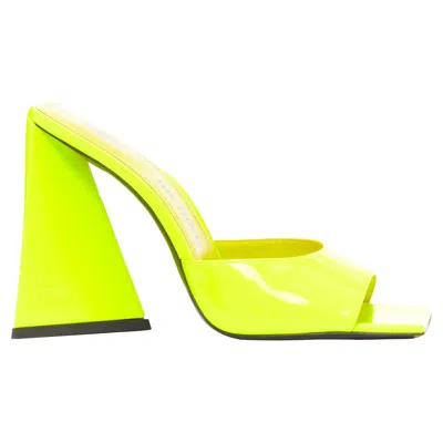 Attico Neon Leather Open Square Toe Mules Heels In Yellow