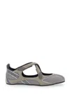Attico Nomad Grey Ballet Shoes With Criss-crossed Straps And Mesh Panels In Tech Fabric And Suede Woman