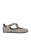 Attico Nomad Grey Ballet Shoes With Criss-crossed Straps And Mesh Panels In Tech Fabric And Suede Woman