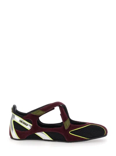 Attico Nomad Bordeaux Ballet Shoes With Criss-crossed Straps And Mesh Panels In Tech Fabric And Suede Woman In Black