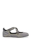 Attico Nomad Grey Ballet Shoes With Criss-crossed Straps And Mesh Panels In Tech Fabric And Suede Woman