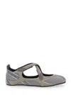 Attico Nomad Grey Ballet Shoes With Criss-crossed Straps And Mesh Panels In Tech Fabric And Suede Woman