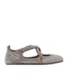 Attico Nomad Grey Ballet Shoes With Criss-crossed Straps And Mesh Panels In Tech Fabric And Suede Woman