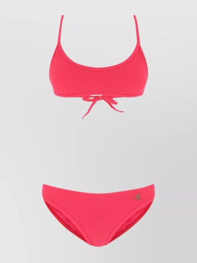 Attico Nylon Bikini With Scoop Neckline And Ribbed Texture In Pink