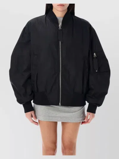 Attico Nylon Bomber Jacket Ribbed Trims In Black