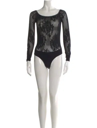 Pre-owned Attico Nylon Lace Pattern Bodysuit In Black