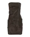 Attico Strapless Leather Dress With Layered Textured Finish In Brown