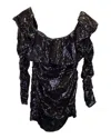 ATTICO OFF-THE-SHOULDER SEQUINED MINI DRESS IN BLACK POLYESTER