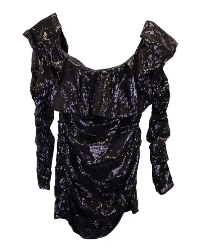 Attico Off-the-shoulder Sequined Mini Dress In Black Polyester In Multi