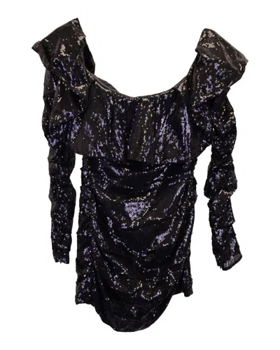 Attico Off-the-shoulder Sequined Mini Dress In Black Polyester