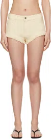 Attico Off-white Fringed Denim Shorts In Neutral