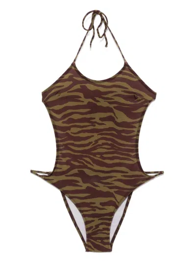 ATTICO OLIVE ZEBRA PRINT SWIMSUIT