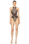 Attico Bandana Print Lycra One Piece Swimsuit In Brown  Beige  & White