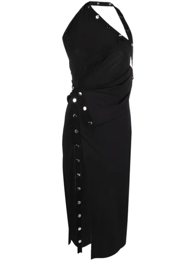 Attico One-shoulder Asymmetric Midi Dress In Black