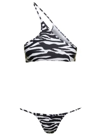 Attico One-shoulder Zebra-print Bikini Set In Multicolor