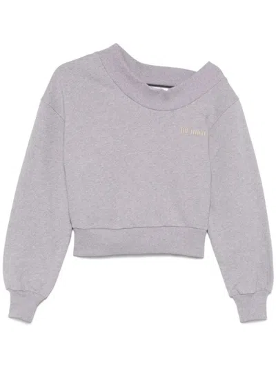Attico One-shoulder Cropped Sweatshirt With Open Back In Gray