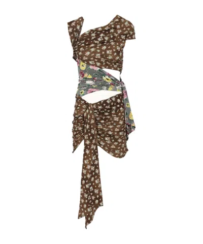 Attico One-shoulder Patchwork Mini Dress In Multi