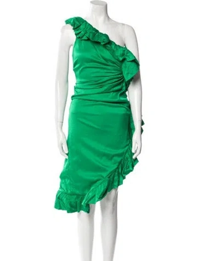 Pre-owned Attico One-shoulder Long Dress In Green