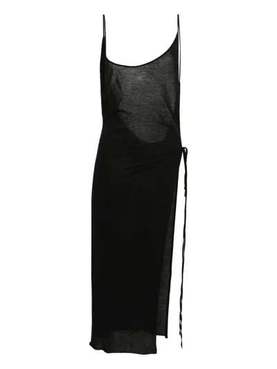 Attico Open-back Cotton Midi Dress In Black