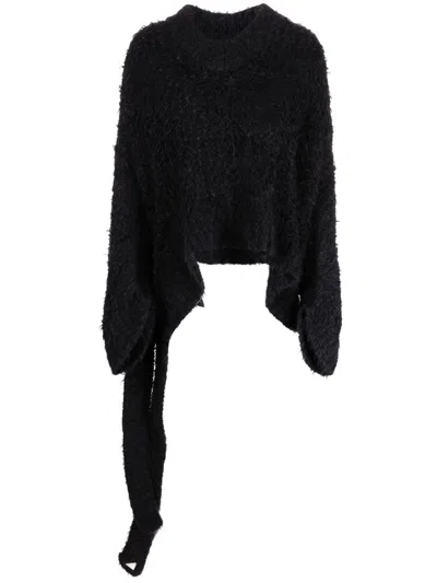 Attico Open-knit V-neck Jumper In Black