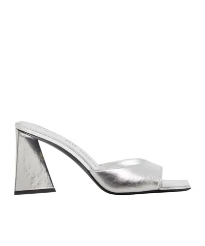 Attico Devon Metallic Platform Open Square Toe Mules In Silver