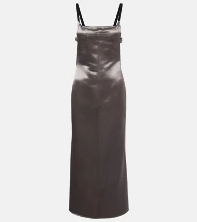 Attico Open-back Satin Midi Dress In Brown