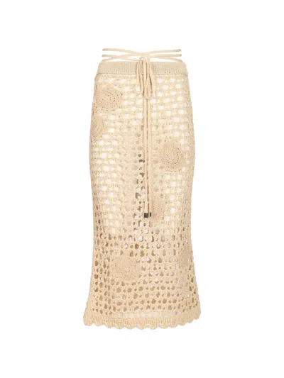 Attico Open-knit Midi Skirt In Nude
