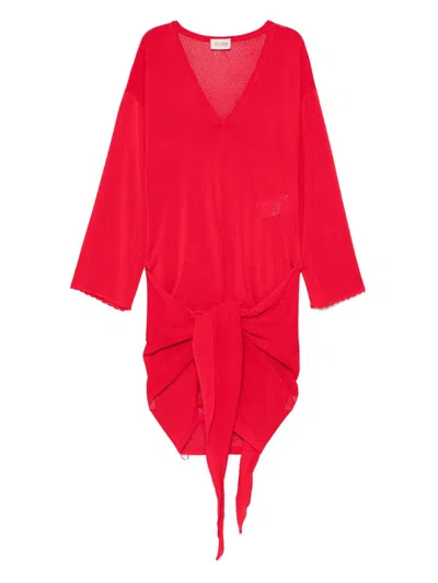 Attico Openwork Knotted Mini Dress In Red
