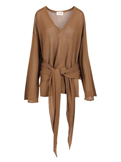 Attico Openwork Mini Dress Dresses Beige In Neutral