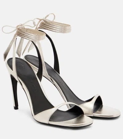 Attico Ora 95 Metallic Leather Slingback Sandals In Silver