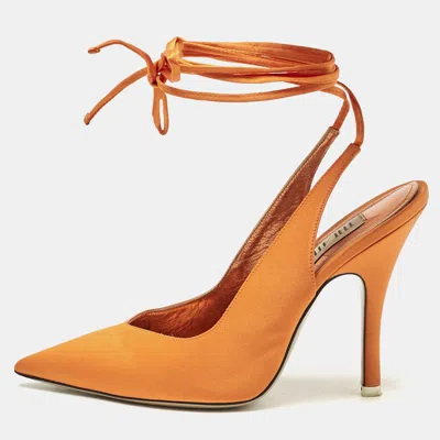 Pre-owned Attico Orange Satin Venus Ankle Tie Pumps Size 36