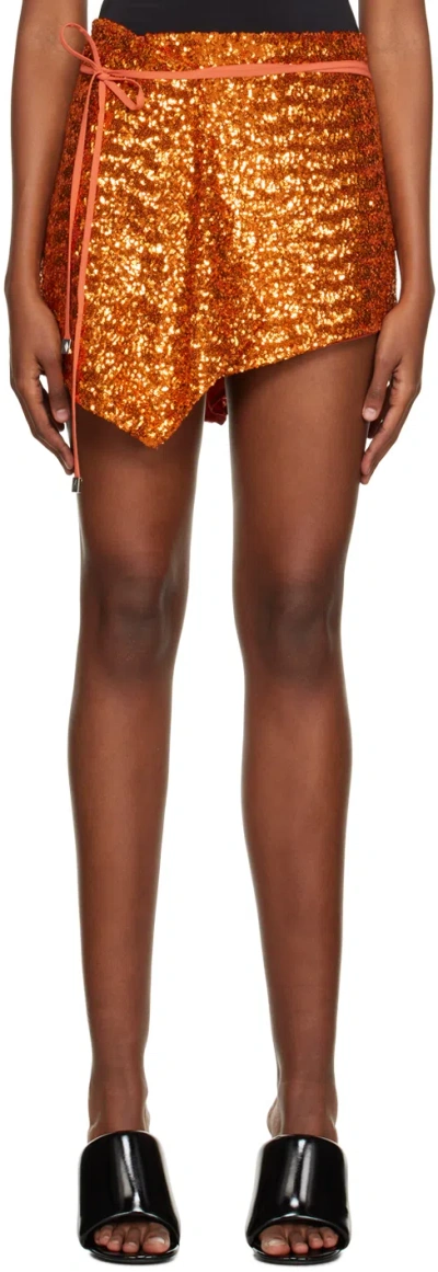 Attico Orange Sequinned Miniskirt