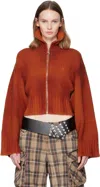 Attico Orange Sprayed Ribbed Wool Cashmere Cardigan In Brown